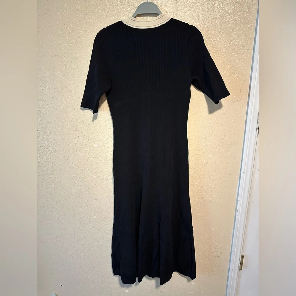 J. Crew Elbow-Sleeve Button Up Sweater Dress 2024 Black Ivory Ribbed Midi M‎
